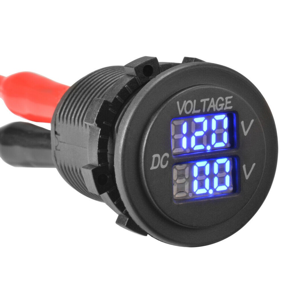 12-24V Dual Battery Monitor LED Voltmeter – Marine, Car, Boat, RV – Blue/Red/Yellow/Green Display